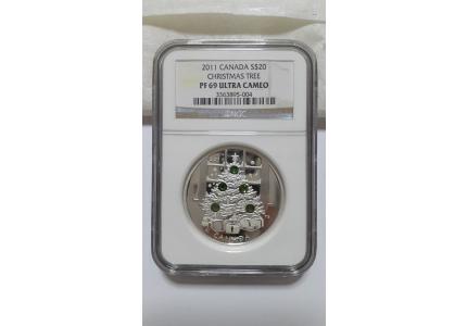 2011年加拿大圣誕樹鑲嵌施華洛世奇水晶精制彩色銀幣NGC PF69UC 